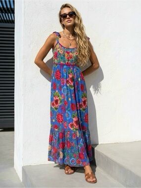 Anthropologie Payal Jain Floral Embroidered Cirque Maxi Dress Sz 4 Babydoll